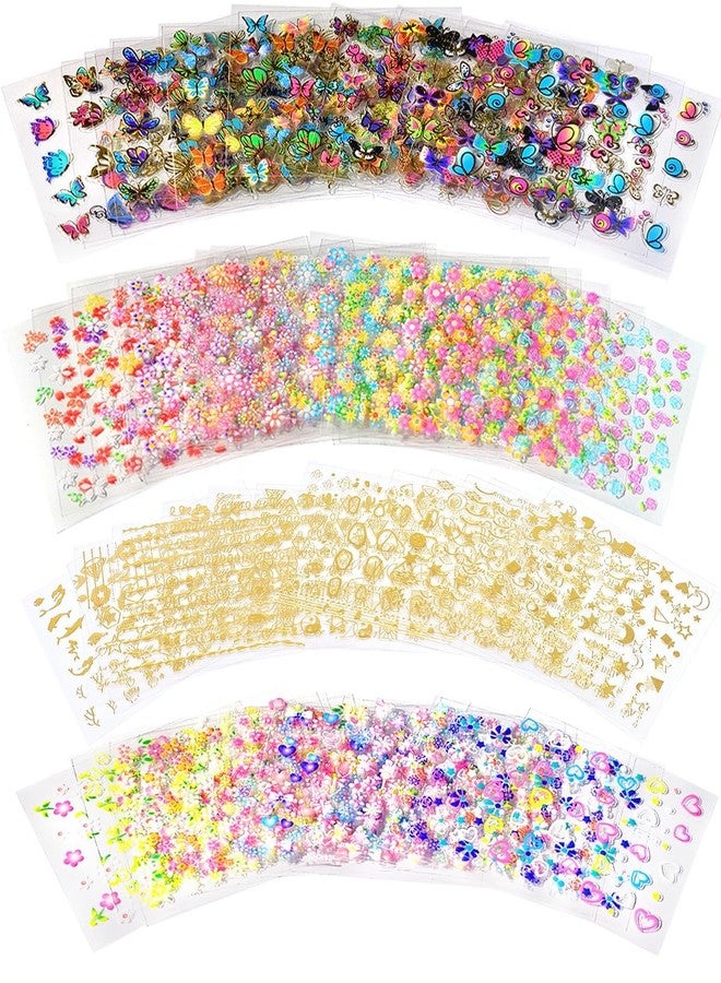 ABOLINE 60 Sheets Nail Stickers for Nail Art, Self Adhesive Nail Decals with Flower, Gold and Butterfly Nail Art Stickers, Nail Design Accessories for Kids and Women - Image 1